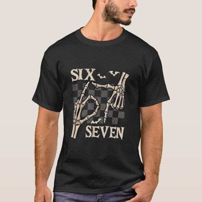 Funny 67 Meme Skeleton Hand 6 7 Halloween Shirts S (Front)