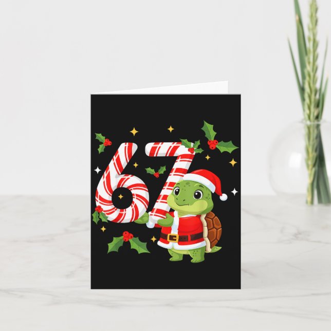 Funny 67 Meme Turtle Christmas Pjm Men Women Famil Card (Front)