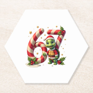 Funny 67 Meme Turtle Christmas PJm Men Women Famil Paper Coaster