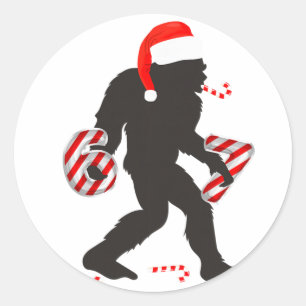 Funny 67 Meme With Bigfoot And Candy Canes Christm Classic Round Sticker