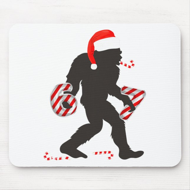 Funny 67 Meme With Bigfoot And Candy Canes Christm Mouse Pad (Front)