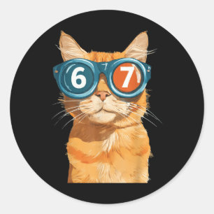 Funny 67 Orange Cat Meme Six Seven Matching Cats M Classic Round Sticker