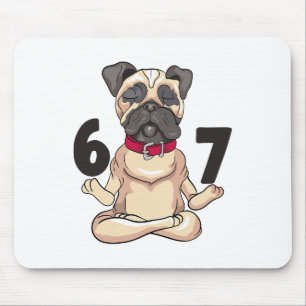 Funny 67 Pug Dog Yoga Hand Pose Graphic  Mouse Pad