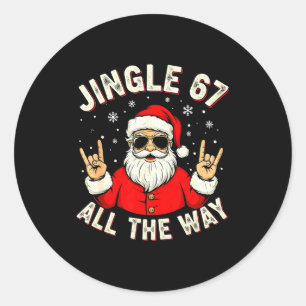 Funny 67 Rock On Santa Six Seven Trendy Meme Holid Classic Round Sticker