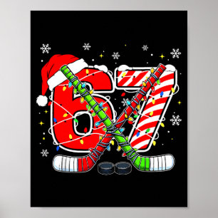 Funny 67 Santa Hat Candy Cane Ice Hockey Six Seven Poster