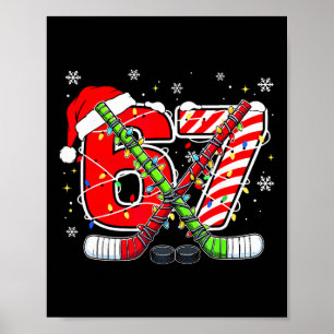 Funny 67 Santa Hat Candy Cane Ice Hockey Six Seven Poster