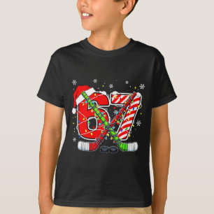Funny 67 Santa Hat Candy Cane Ice Hockey Six Seven T-Shirt
