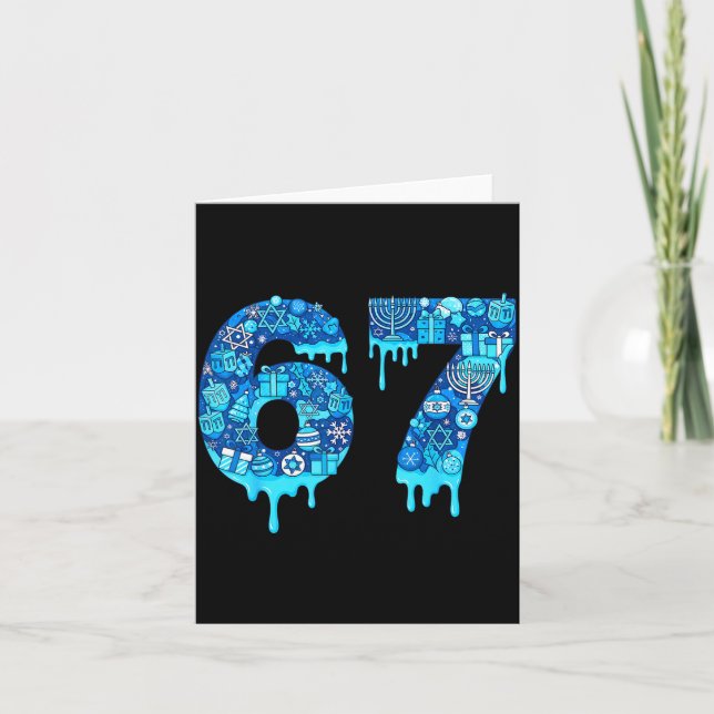 Funny 67 Six Seven 6 7 Happy Hanukkah Jewish Chanu Card (Front)