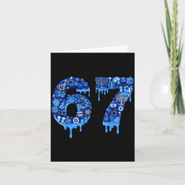 Funny 67 Six Seven 6 7 Happy Hanukkah Jewish Chanu Card (Front)