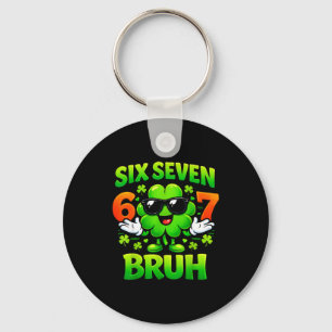 Funny 67 six seven bruh shamrock meme lucky clover key ring
