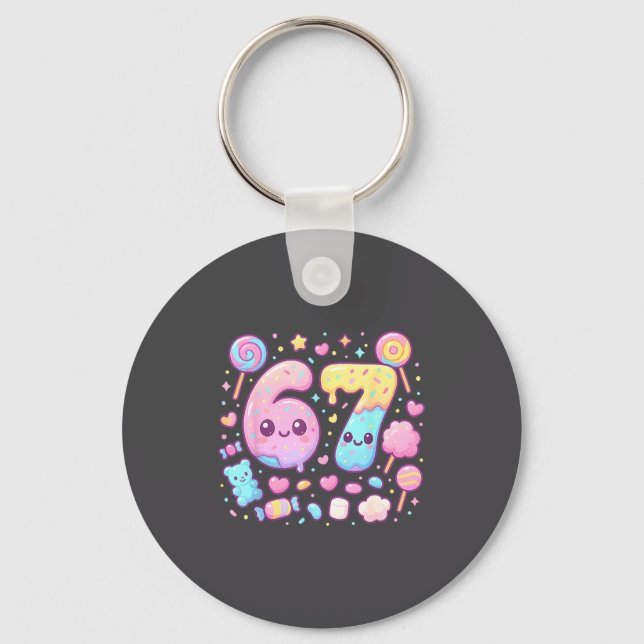 Funny 67 Six Seven Candy 6 7 Meme Gen Alpha Kawaii Key Ring (Front)