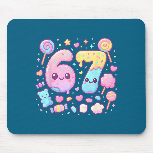 Funny 67 Six Seven Candy 6 7 Meme Gen Alpha Kawaii Mouse Pad (Front)