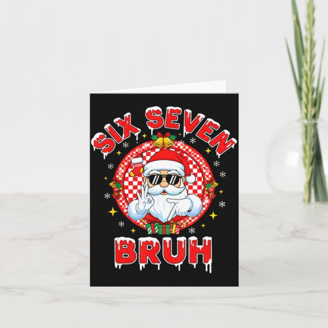 Funny 67 Six Seven Christmas Bruh Santa Kids Boys  Card (Front)