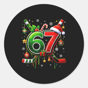 Funny 67 Six Seven Christmas Ice Hockey  Classic Round Sticker