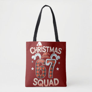 Funny 67 Six Seven Meme Brainrot  Christmas Squad Tote Bag