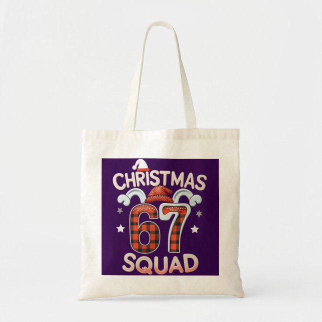 Funny 67 Six Seven Meme Brainrot  Christmas Squad Tote Bag (Front)