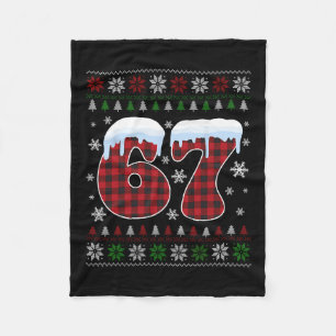 Funny 67 Six Seven Meme Brainrot Cringe Christmas  Fleece Blanket