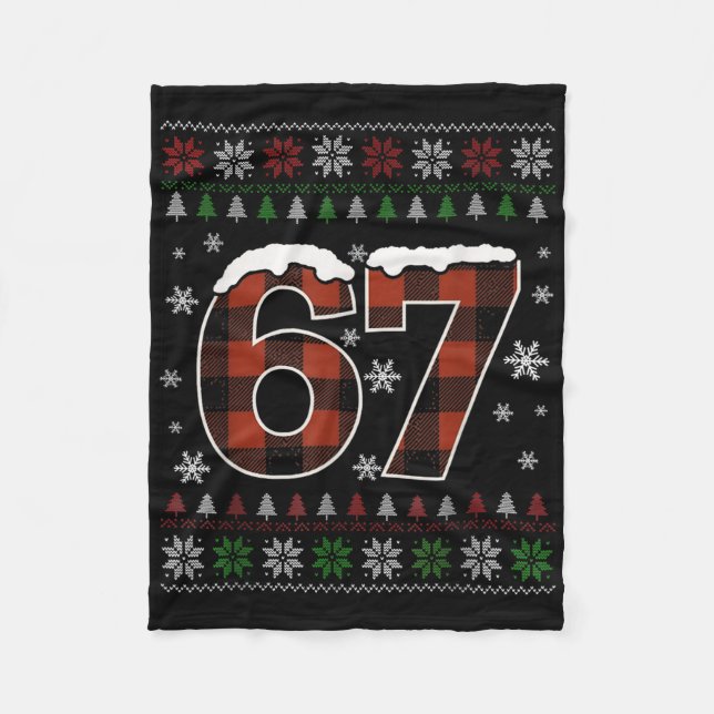 Funny 67 Six Seven Meme Brainrot Cringe Christmas  Fleece Blanket (Front)