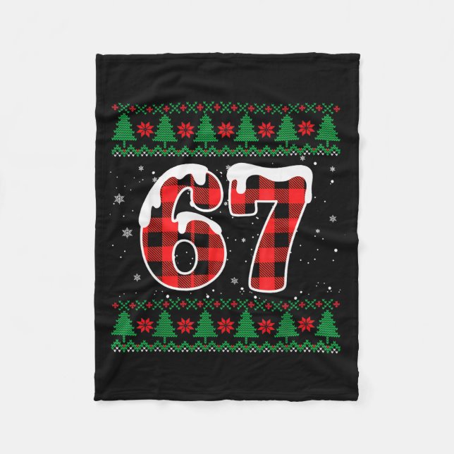 Funny 67 Six Seven Meme Brainrot Cringe Christmas  Fleece Blanket (Front)