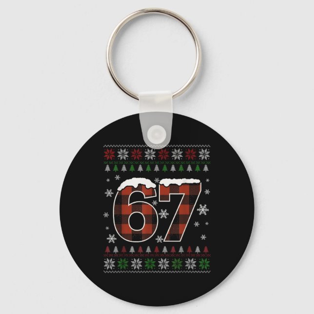 Funny 67 Six Seven Meme Brainrot Cringe Christmas  Key Ring (Front)