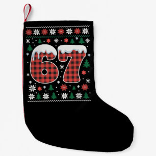 Funny 67 Six Seven Meme Cringe Christmas Red Plaid Small Christmas Stocking