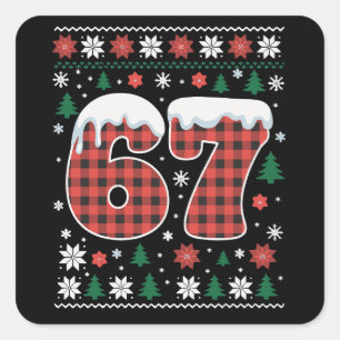 Funny 67 Six Seven Meme Cringe Christmas Red Plaid Square Sticker