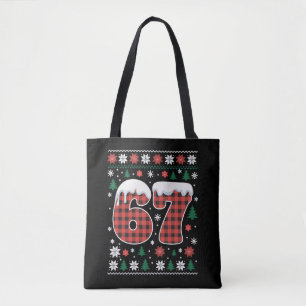 Funny 67 Six Seven Meme Cringe Christmas Red Plaid Tote Bag