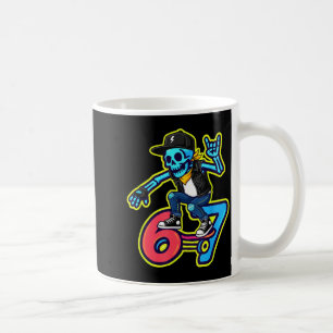 Funny 67 Skeleton Skater Meme Retro Skateboarding  Coffee Mug