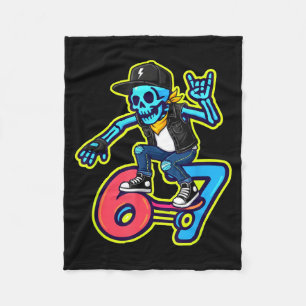 Funny 67 Skeleton Skater Meme Retro Skateboarding  Fleece Blanket