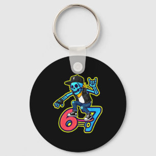 Funny 67 Skeleton Skater Meme Retro Skateboarding Key Ring