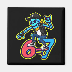 Funny 67 Skeleton Skater Meme Retro Skateboarding  Magnet