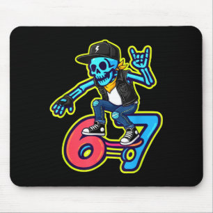 Funny 67 Skeleton Skater Meme Retro Skateboarding Mouse Pad