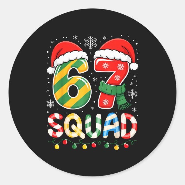 Funny 67 Squad Candy Cane Santa Hat Christmas Men  Classic Round Sticker (Front)