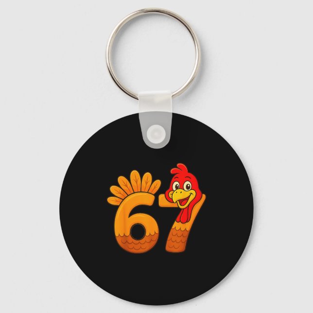 Funny 67 Thanksgiving Turkey Face 67 Number  Key Ring (Front)