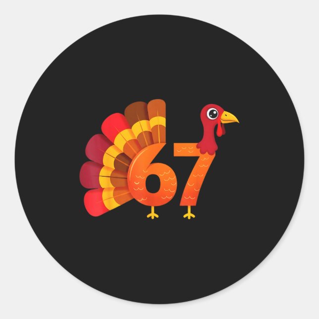Funny 67 Turkey Meme Thanksgiving Humor Design  Classic Round Sticker (Front)