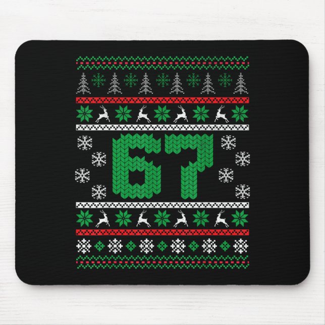 Funny 67 Ugly Christmas Sweater Six Seven Meme Mat Mouse Pad (Front)