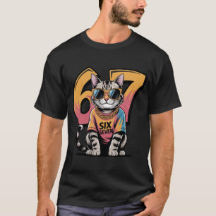 Funny 67th Birthday Cool Cat T-Shirt   Retro Hip H