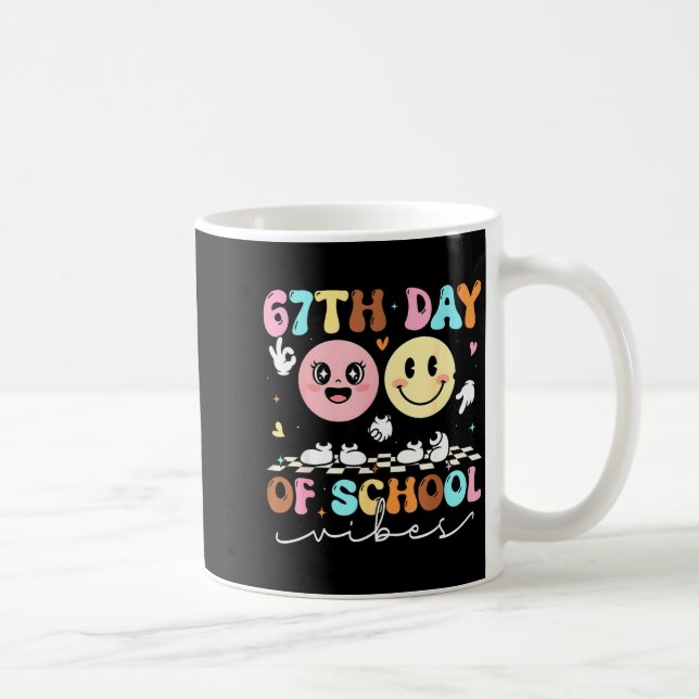 Funny 67th Day Of School Vibes Smile Face Boy Girl Coffee Mug (Right)
