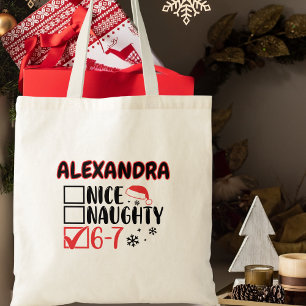 Funny 6-7 Christmas Checklist Custom Name Tote Bag