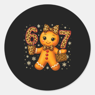 Funny 6 7 Christmas Leopard Bow Gingerbread Girls  Classic Round Sticker