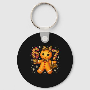 Funny 6 7 Christmas Leopard Bow Gingerbread Girls  Key Ring