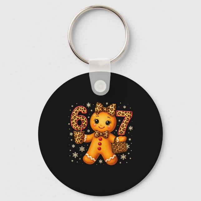 Funny 6 7 Christmas Leopard Bow Gingerbread Girls  Key Ring (Front)