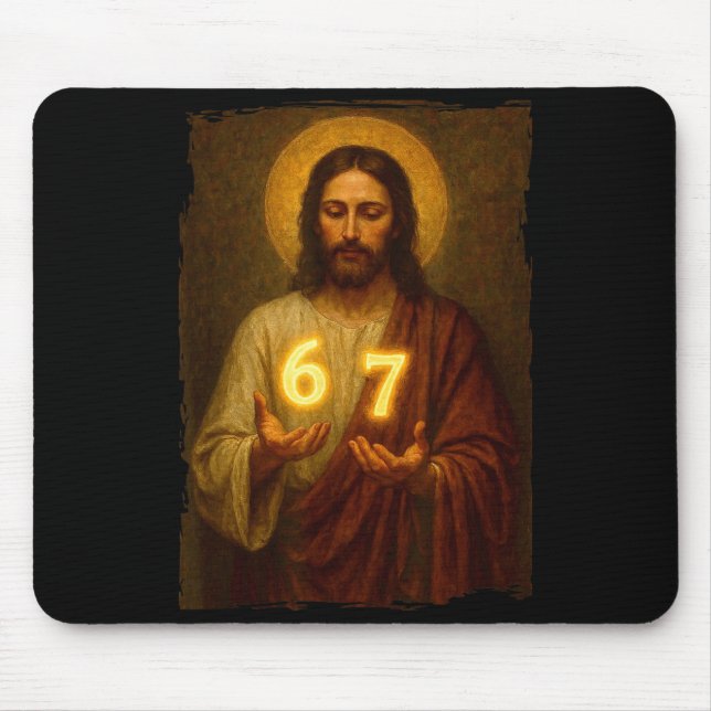 Funny 6 7 Jesus. Absurd Six Seven Meme, Weird Teen Mouse Pad (Front)