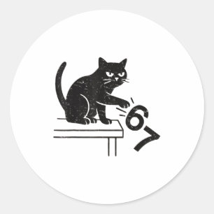 Funny 6 7 Meme Cat Knocking Off 67  Classic Round Sticker