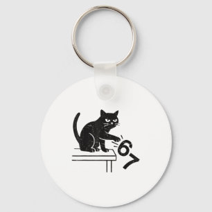 Funny 6 7 Meme Cat Knocking Off 67  Key Ring