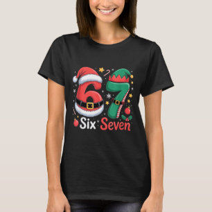 Funny 6 7 Meme Elf Santa Christmas Six Seven Kid W T-Shirt