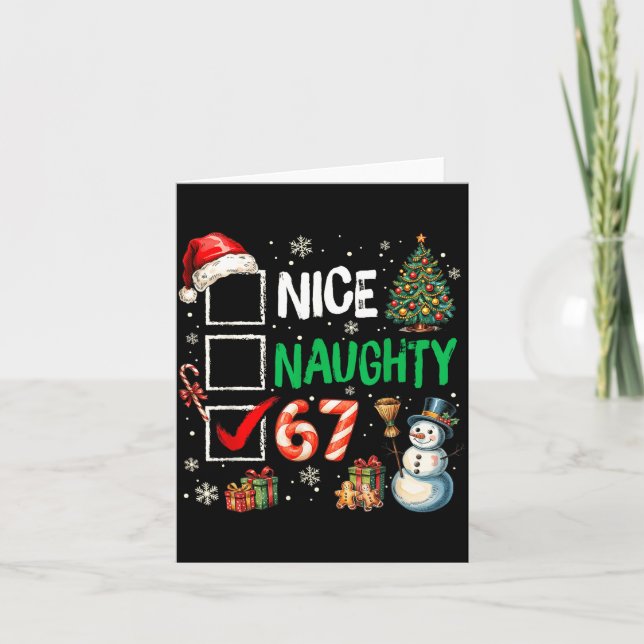 Funny 6-7 Meme Nice Naughty 67 Christmas Brain Rot Card (Front)