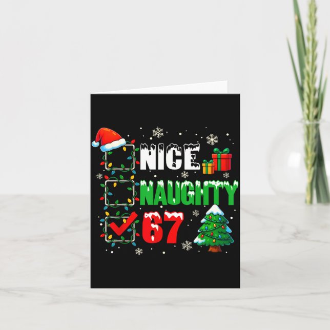 Funny 6-7 Meme Nice Naughty 67 Christmas Brain Rot Card (Front)