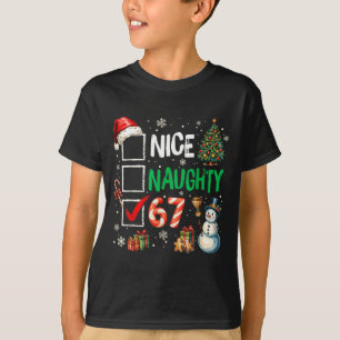 Funny 6-7 Meme Nice Naughty 67 Christmas Brain Rot T-Shirt