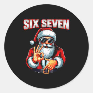 Funny 6 7 Meme Santa Christmas Men And Boys  Classic Round Sticker